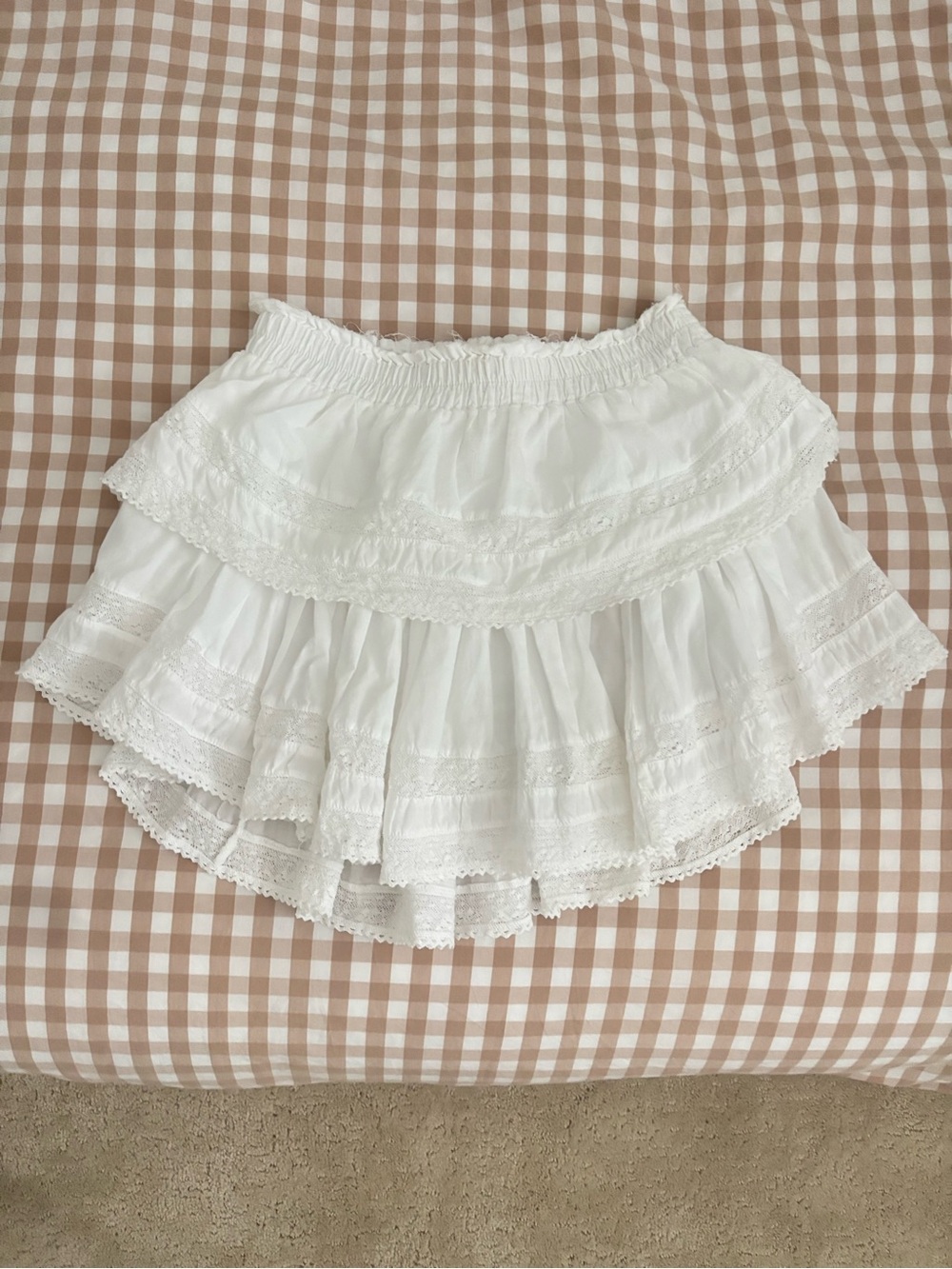 LoveShackFancy White Tiered Lace Skirt